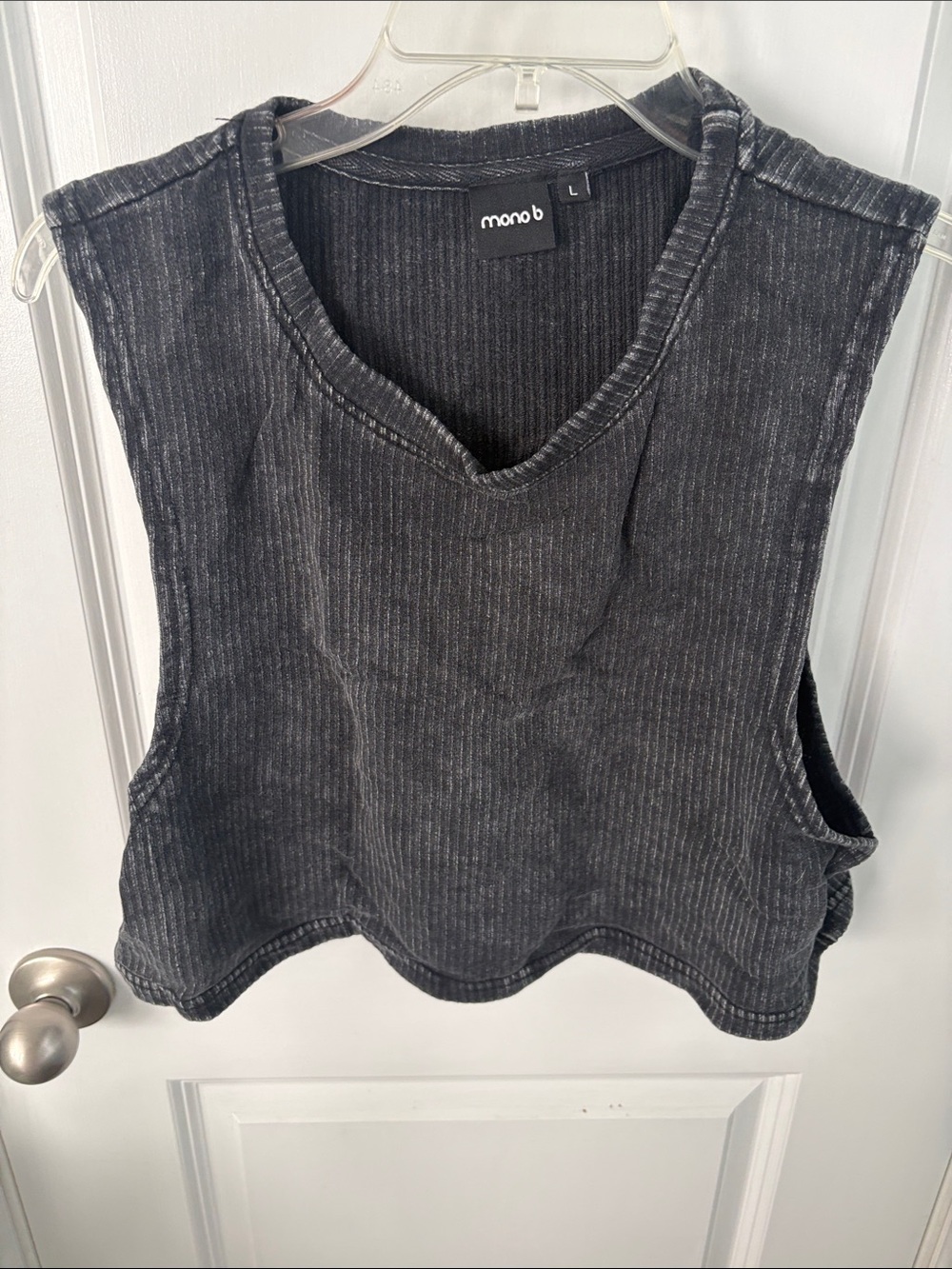 Mono B Washed Black Ribbed V-Neck Tank